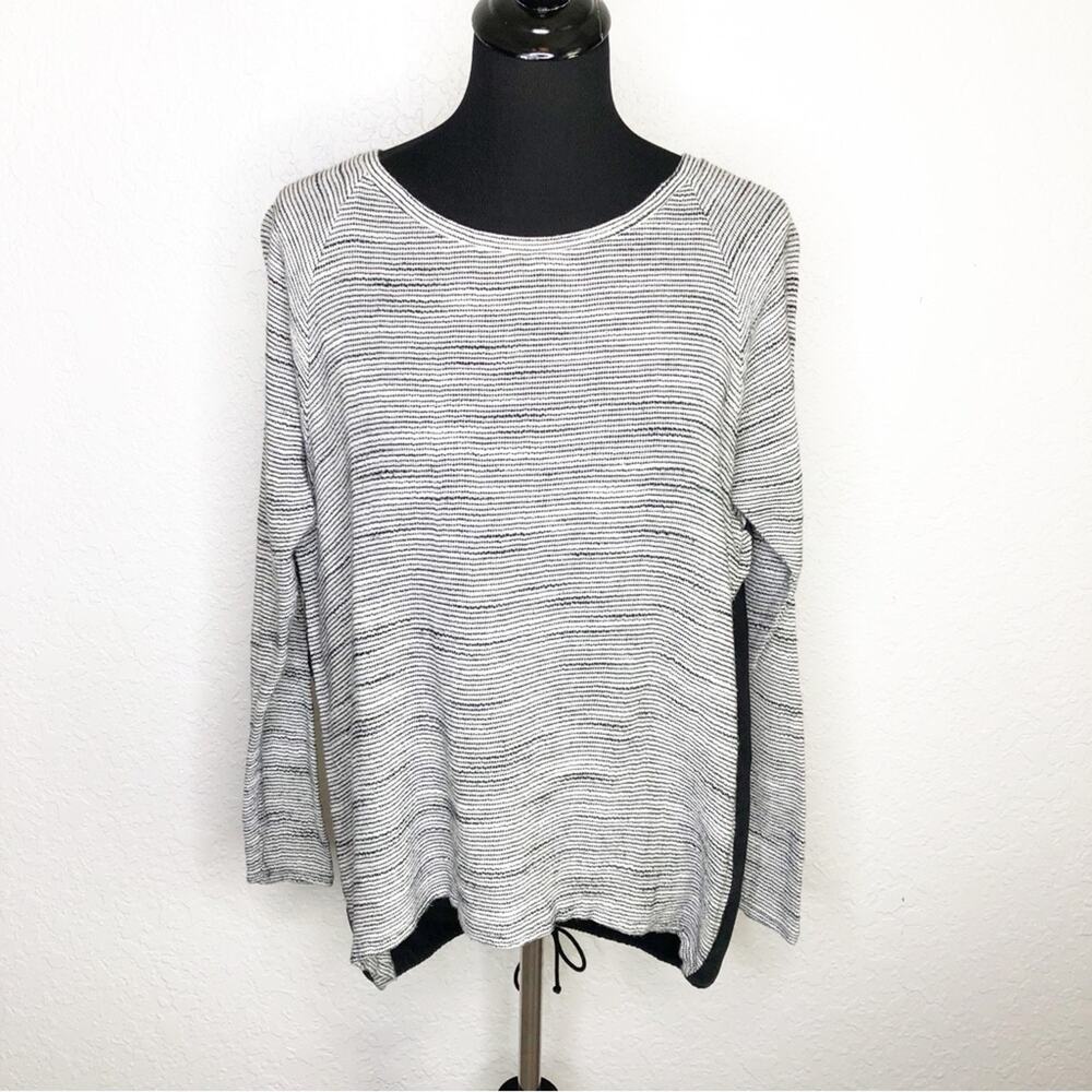 Tibi black white striped knit cotton linen blend tie back top size Large